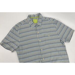 Tommy Bahama Men Shirt 100% silk size XL /TG Blue Green Check Short Sleeves